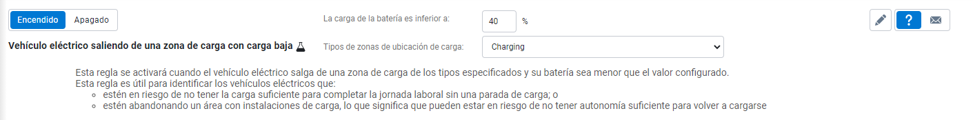 Vehículo eléctrico saliendo de zona con baja carga